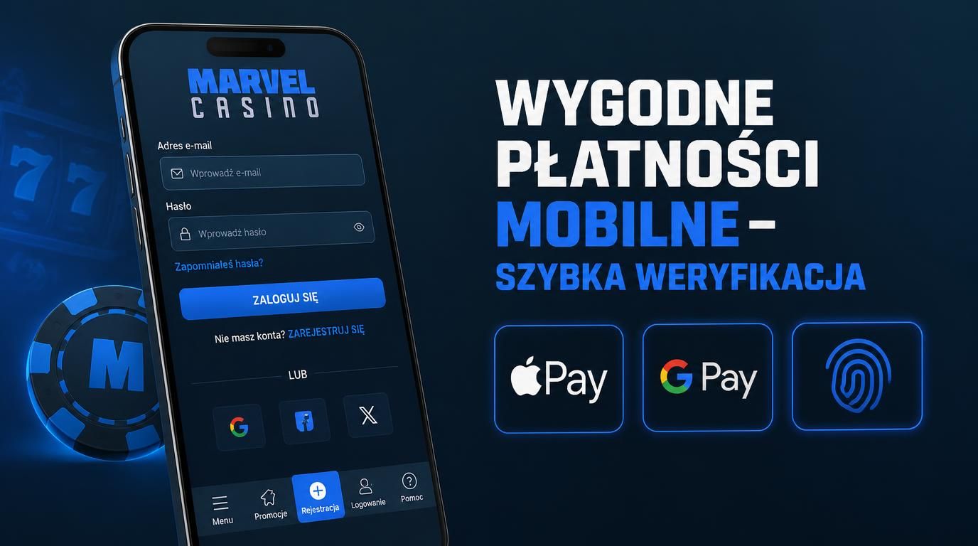 interfejs kasyna z mobilną płatnością, opcje Apple Pay, Google Pay, ekran logowania